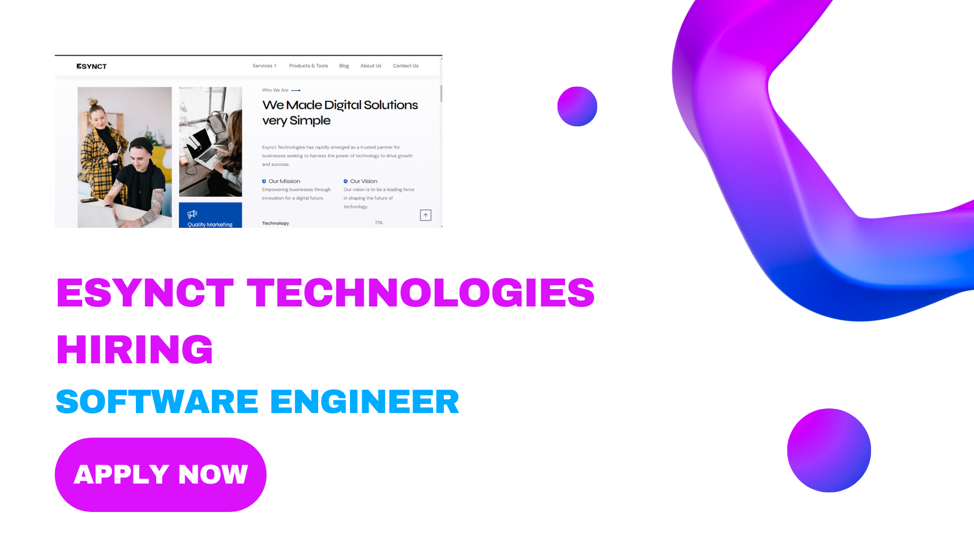 Esynct Technologies Hiring For Software Engineer | Fresher | 2024